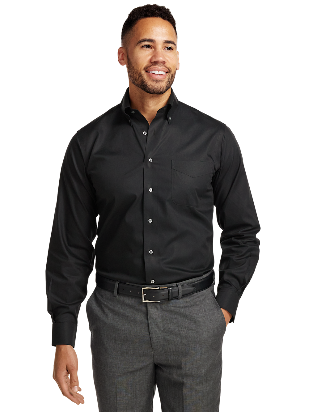 Non-iron Cotton Pinpoint Solid Button Down Collar Dress Shirt - image 2