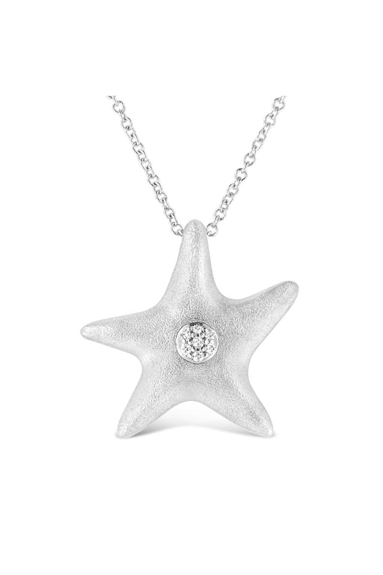 .925 Sterling Silver Prong Set Diamond Accent Starfish Pendant Necklace, Main, color, White