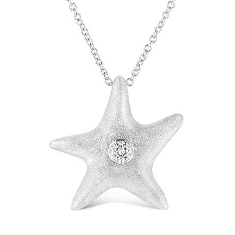 .925 Sterling Silver Prong Set Diamond Accent Starfish Pendant Necklace