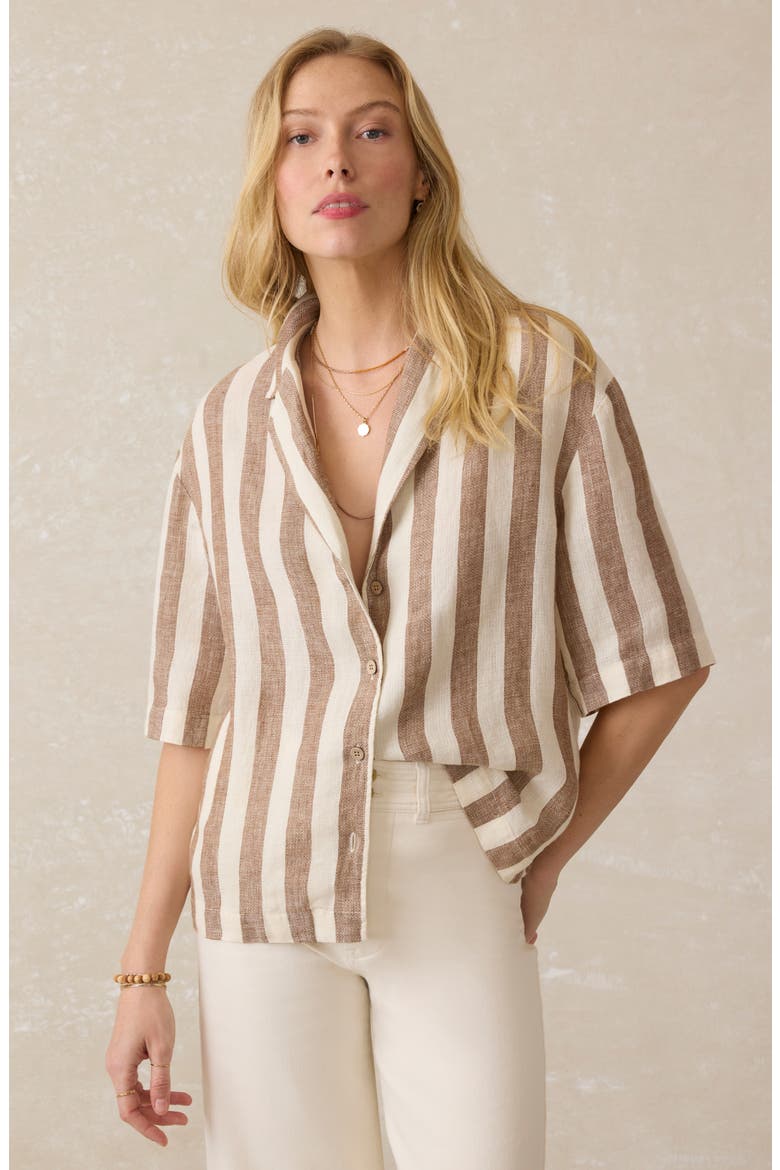Palma Stripe Linen Camp Shirt, Alternate, color, COCOA BEACH STRIPE