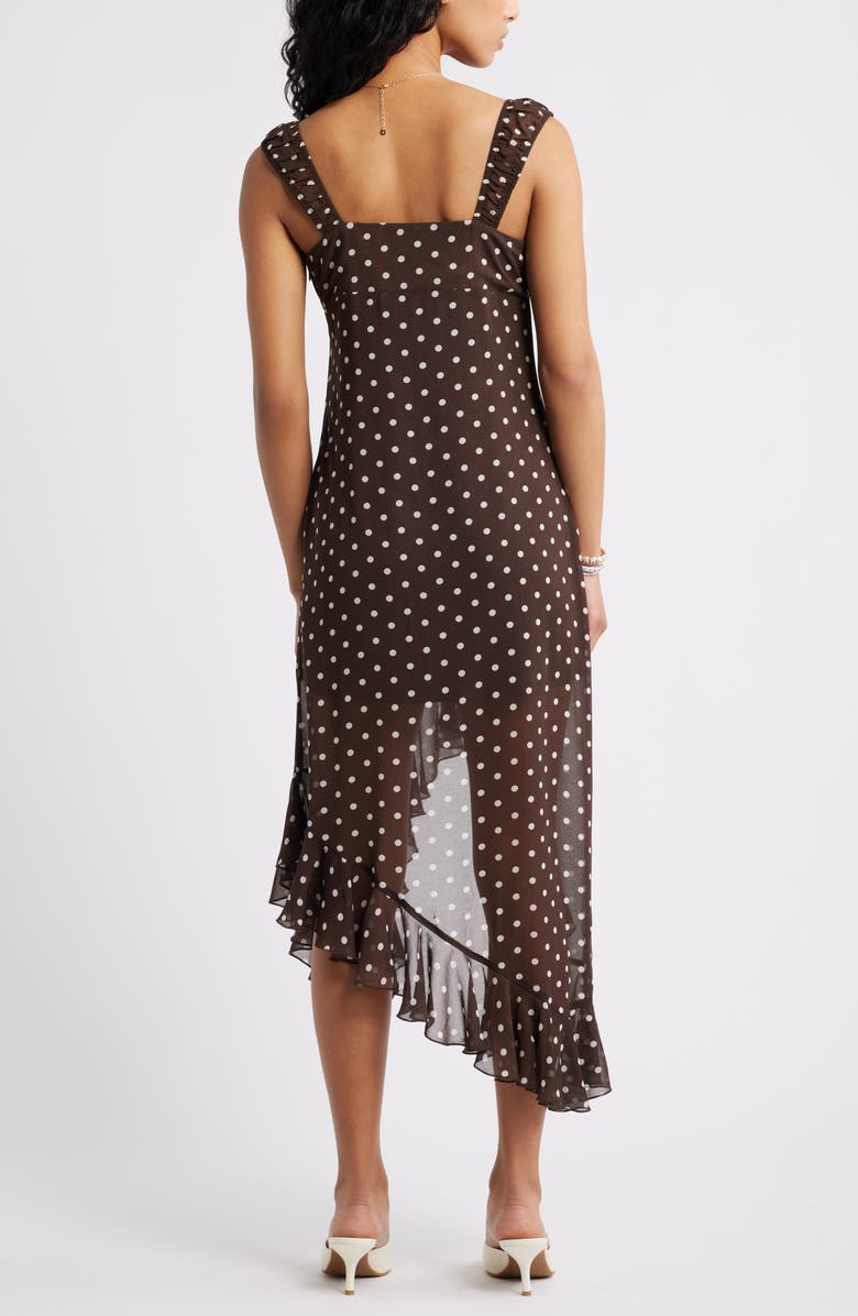 BP. Bias Cut Chiffon Asymmetric Hem Dress, Alternate, color, Brown Charlotte Polka Dot