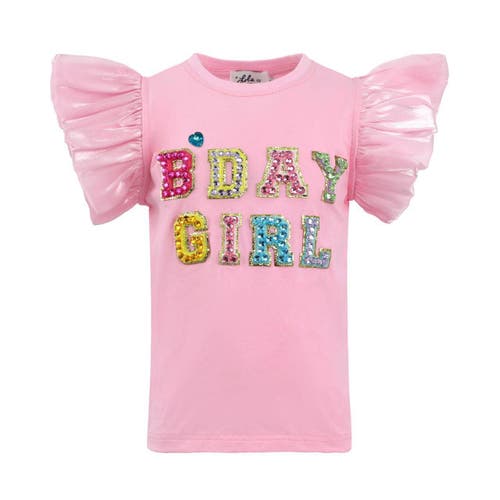 Lola + The Boys Birthday Girl Gem Ruffle T-Shirt in Pink 