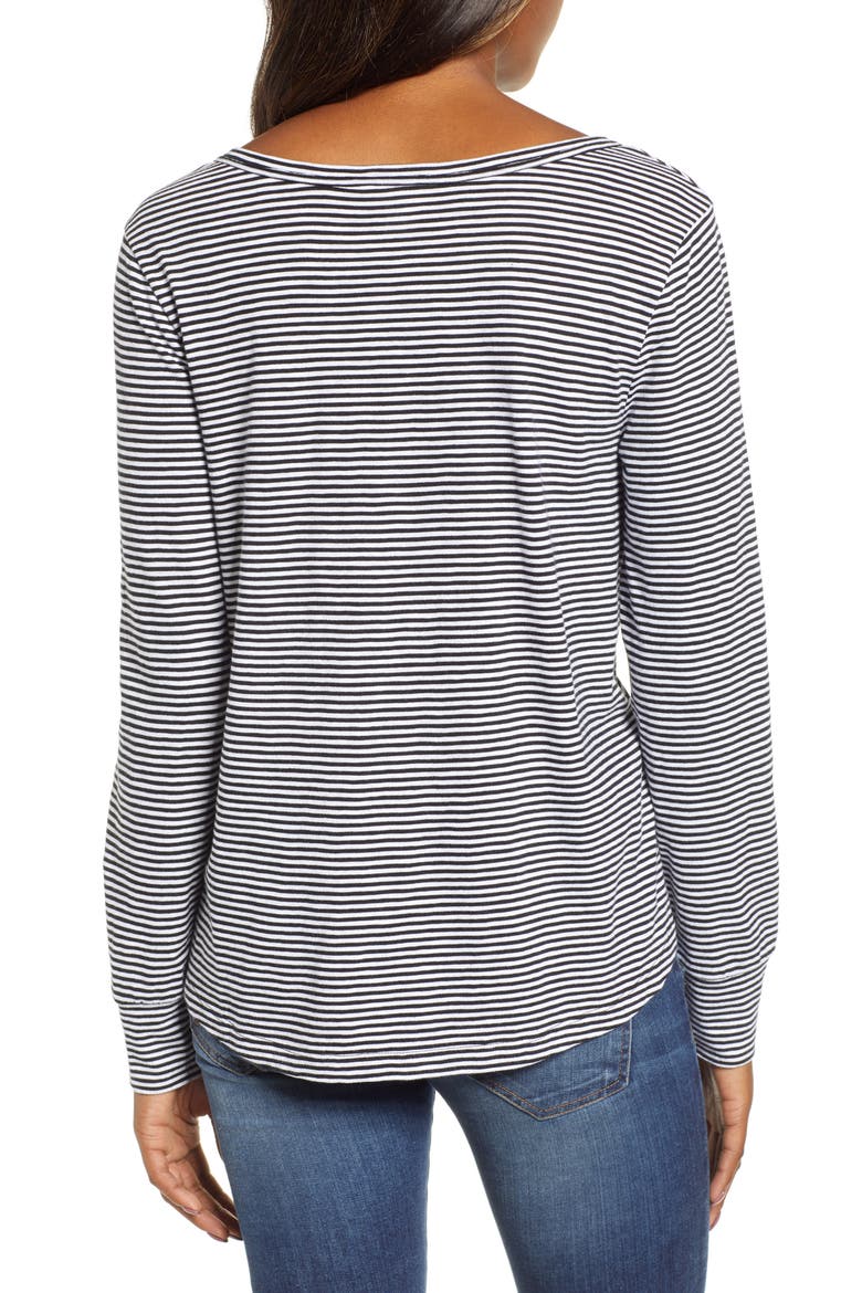 Tie Front Top, Alternate, color, BLACK- WHITE EVEN STRIPE