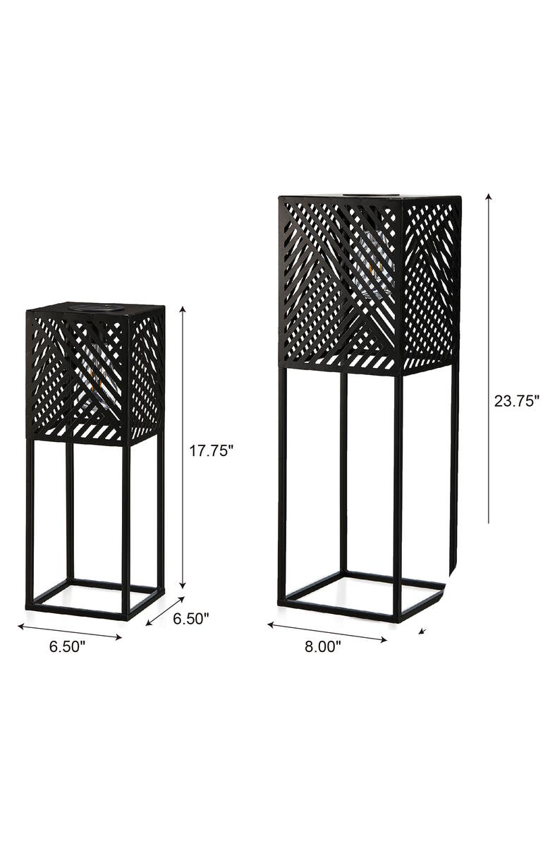 Glitzhome Set of 2 Metal Geometric Floor Solar Powered Outdoor Lanterns, Alternate, color, Black