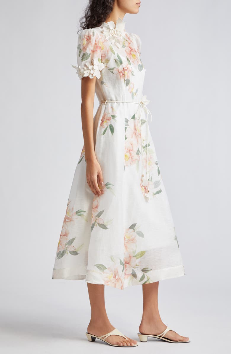 Zimmermann Natura Liftoff Floral Linen & Silk Organza Midi Dress, Alternate, color,