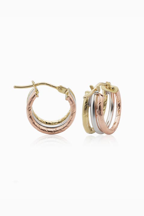 14K Tricolor Gold Unity Mini Hoops