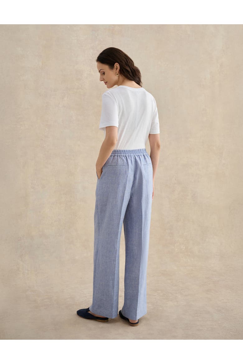 Estella Mid-Rise Wide-Leg Linen Trousers, Alternate, color, Blue White