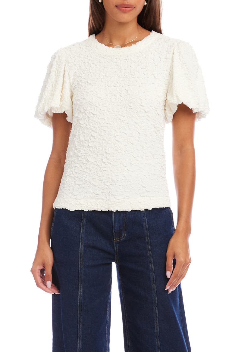 Puff Sleeve Textured Top, Main, color, WHITE