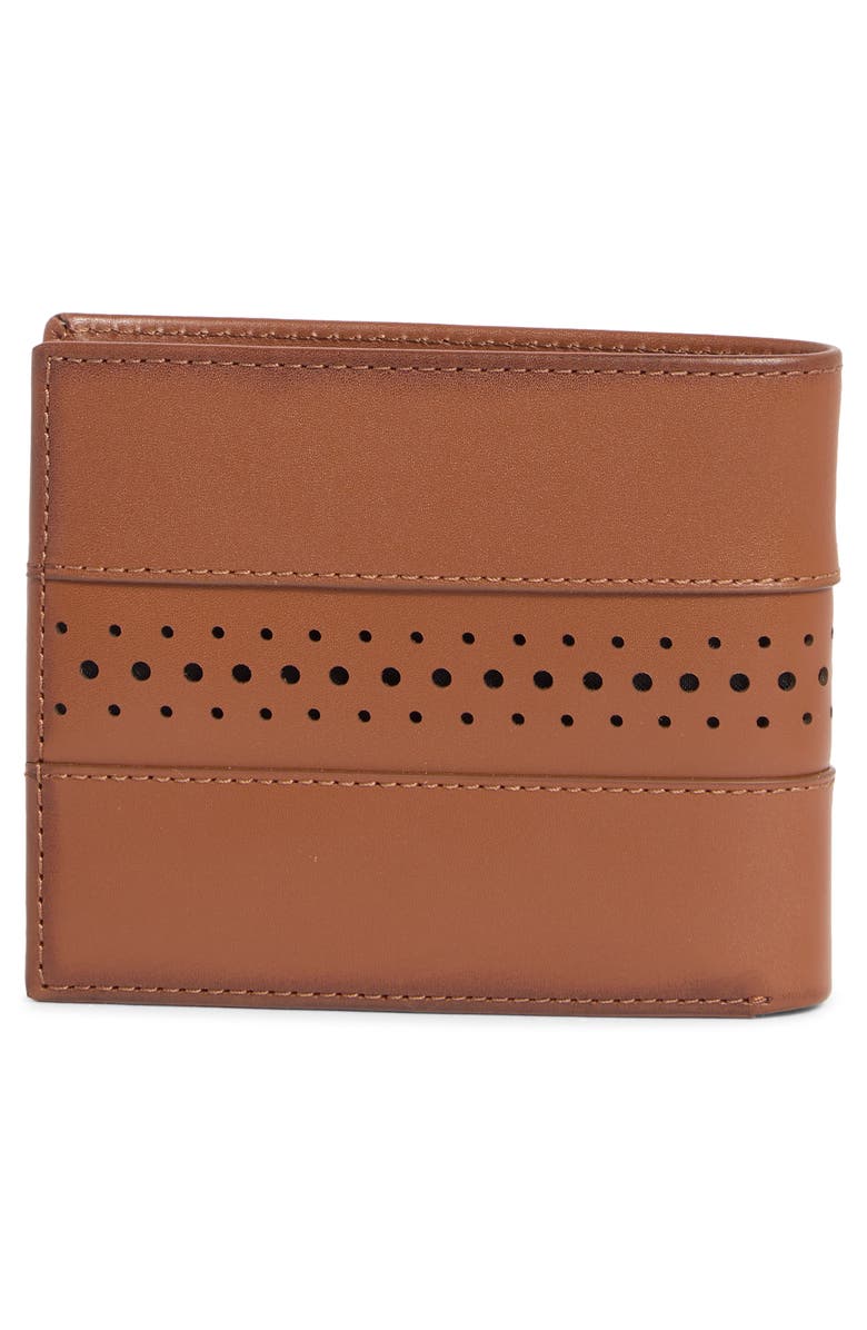 Cole Haan Naomi Brogue Leather Passcase Wallet, Alternate, color, Cognac