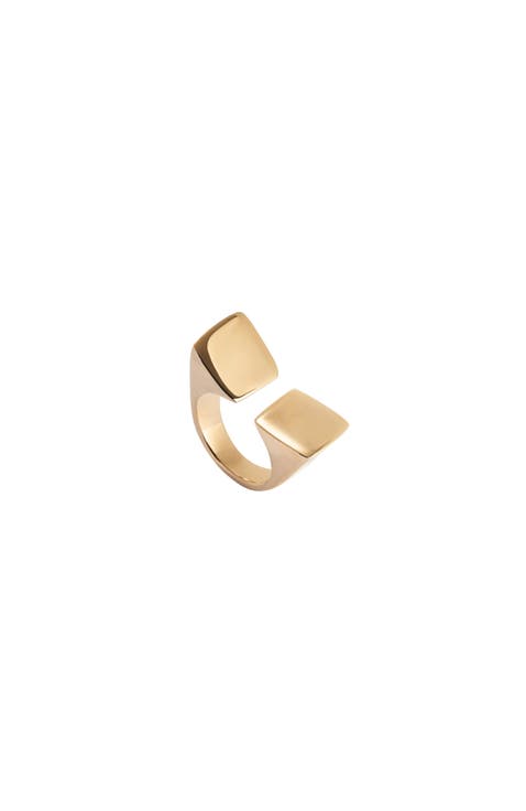 18K Gold-Plated Ring with Smooth Finish and Square Shape