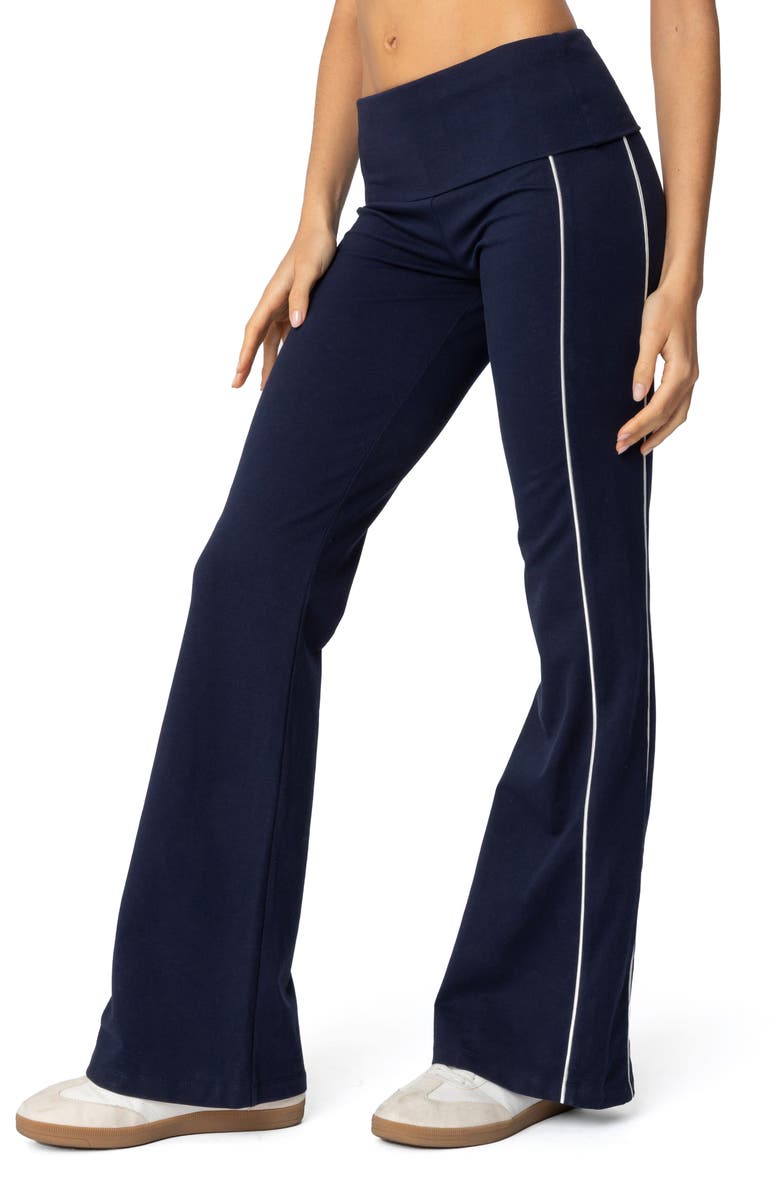 EDIKTED Livie Foldover Flare Leggings, Alternate, color, Navy