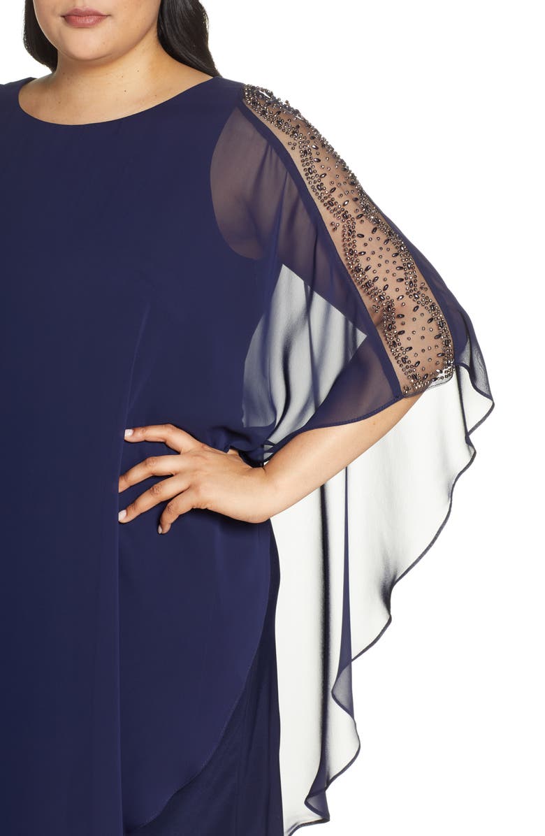 Xscape Evenings Xscape Chiffon Overlay Beaded Sleeve Cocktail Dress, Alternate, color, 