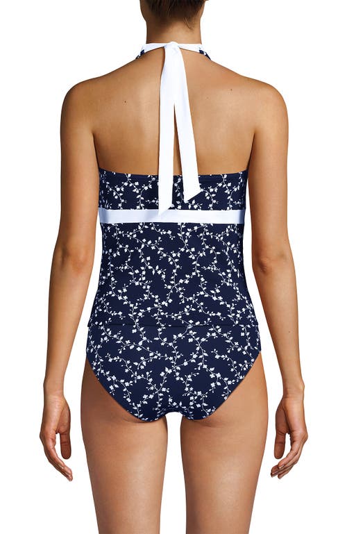 Lands' End Texture V-neck Halter Tankini Swimsuit Top In Navy/white Flowering Vine