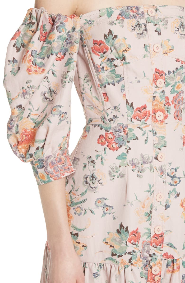 Rebecca Taylor Marlena Off the Shoulder Floral Midi Dress, Alternate, color, 