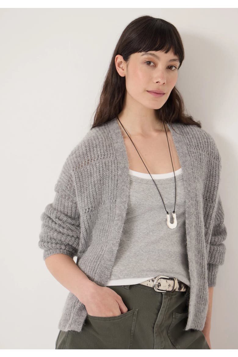Allegra Pointelle Stitch Cardigan, Alternate, color, Mid Grey Marl