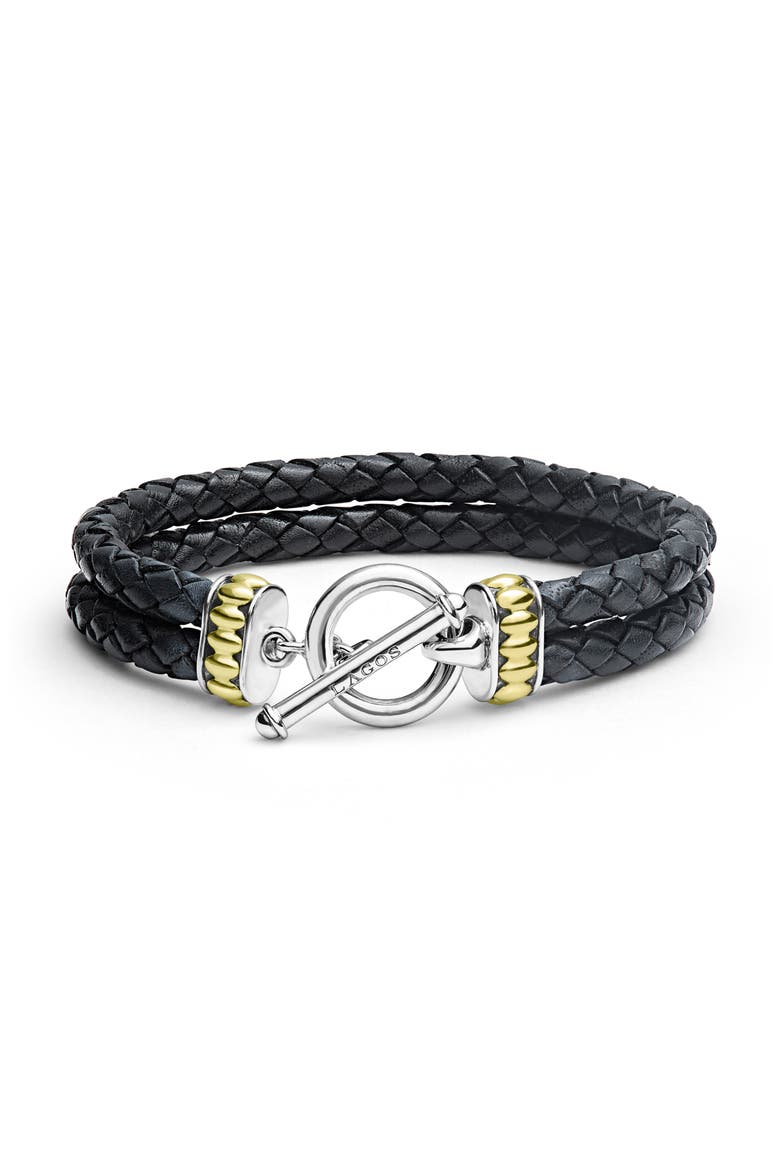 Men's Anthem Double Leather Bracelet, Alternate, color, BLACK