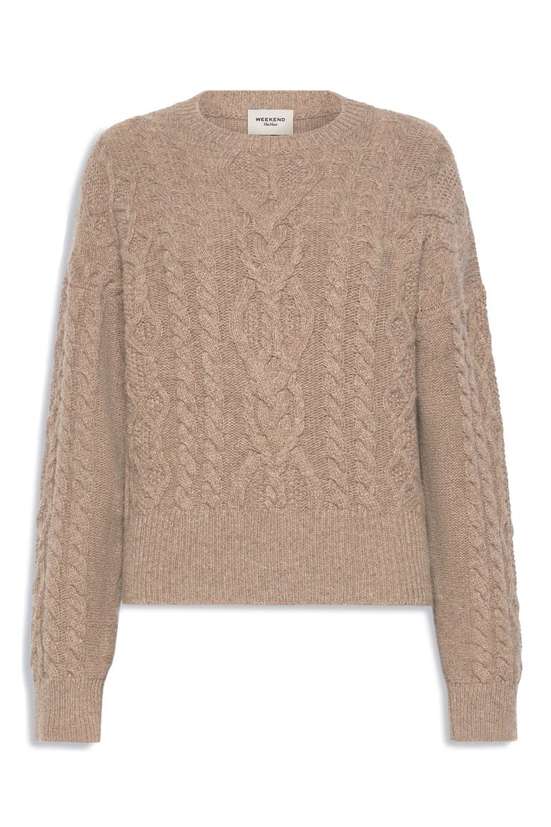 Virgin Wool Cable Knit Sweater, Alternate, color, HAZELNUT BROWN