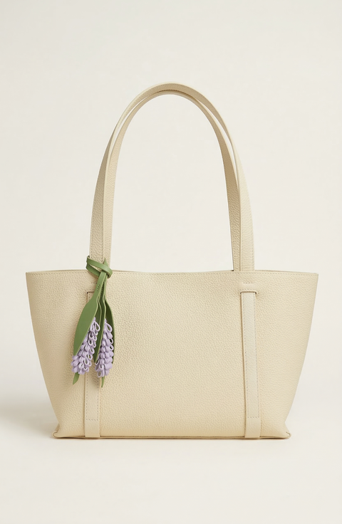 Pebbled Leather Tote Bag with Removable Pouch and Charm