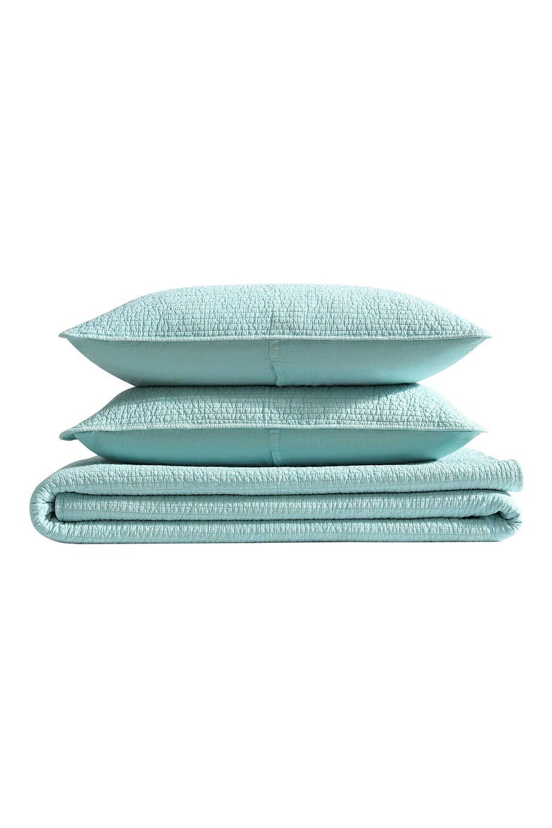 Seashore Stitch Cotton Quilt Set, Main, color, LIGHT / MEDIUM GREEN