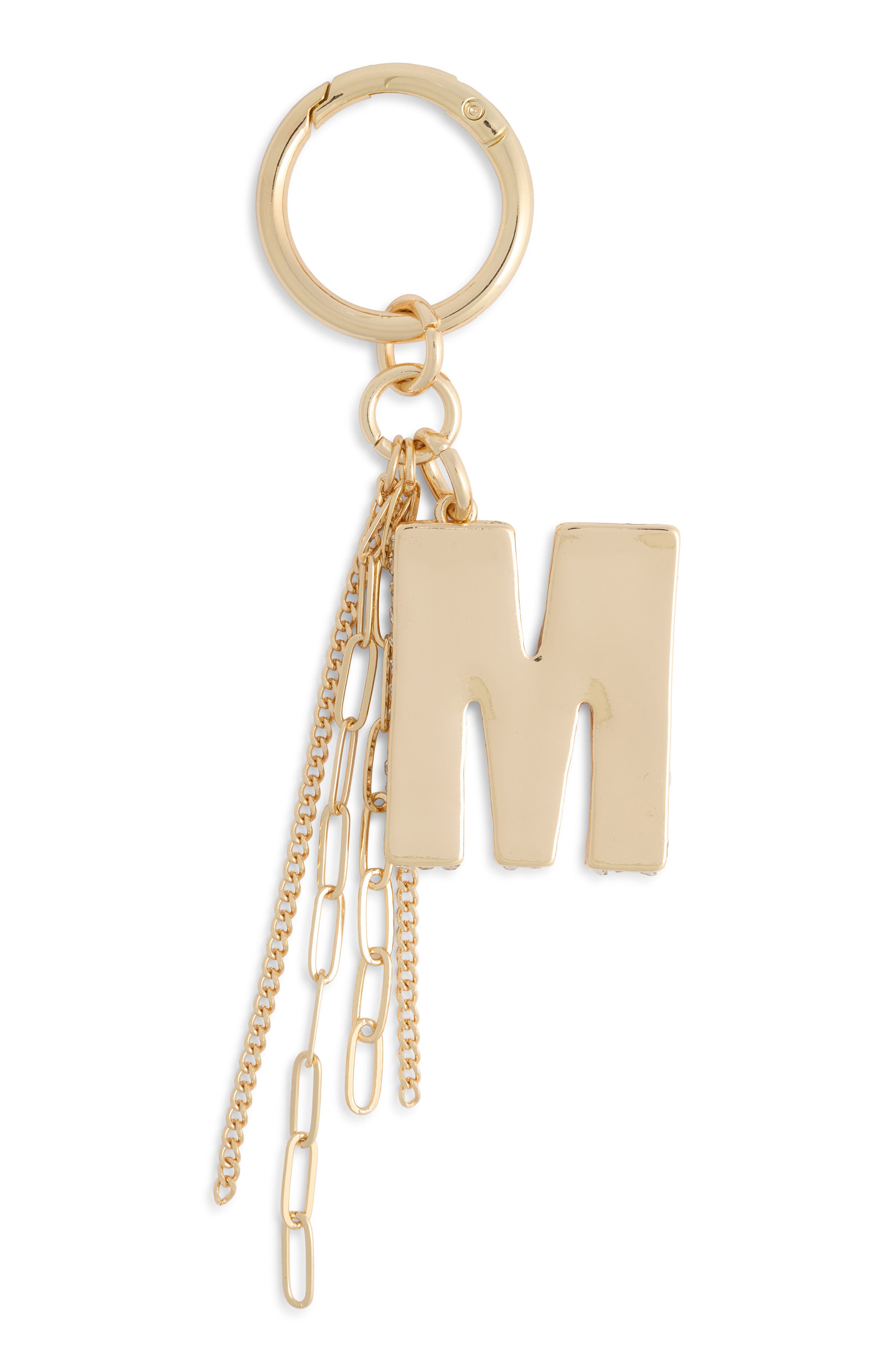 Pave Edge Initial Bag Charm, Main, color, M- CLEAR- GOLD