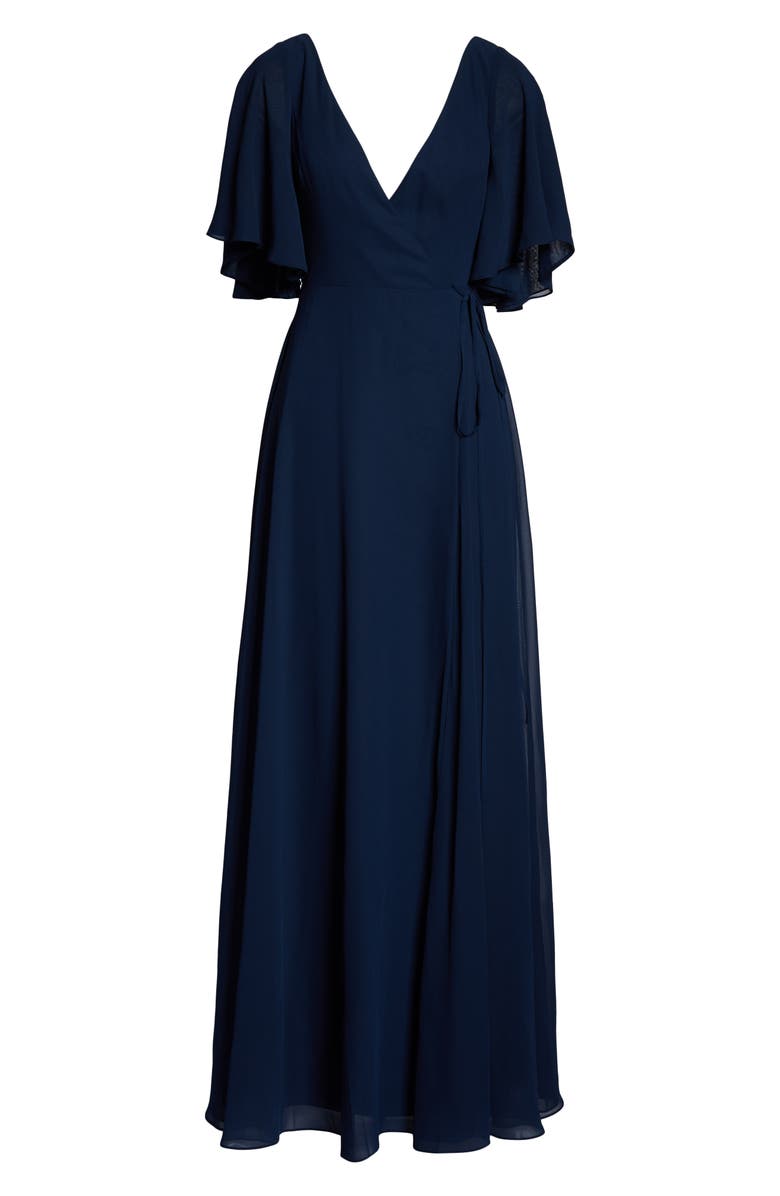 Jenny Yoo Ari Flutter Sleeve Faux Wrap Evening Gown, Alternate, color, 