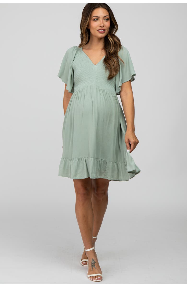 PinkBlush Smocked Front Ruffle Hem Dress, Main, color, Mint Green