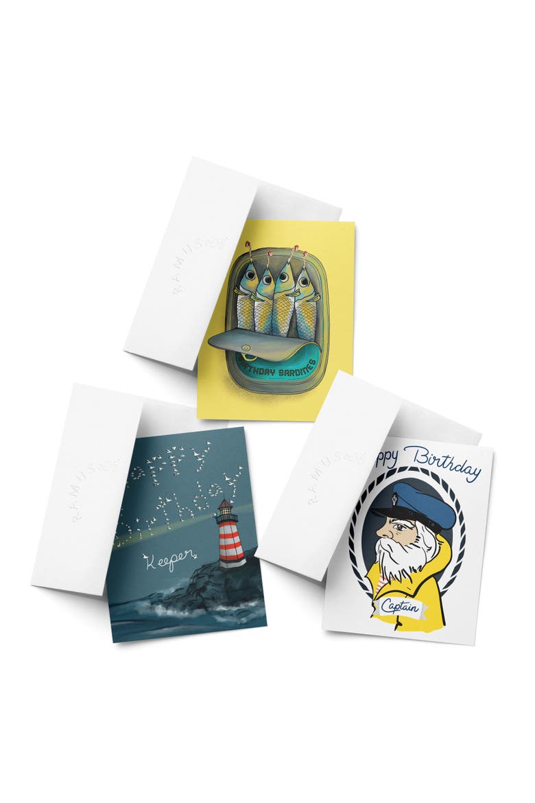 Birthday Assorted Greeting Card Pack (3ct) "Captain, Lighthouse, Sardines", Main, color, Multi-Pack