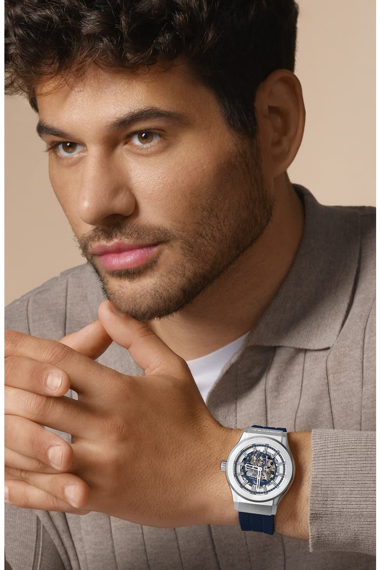 Cruz Silicone Automatic Watch, 45mm, Alternate, color, BLUE