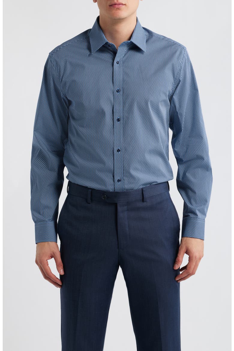 Paris Modern Fit Blue Geometric Print Cotton Dress Shirt, Main, color, BLUE