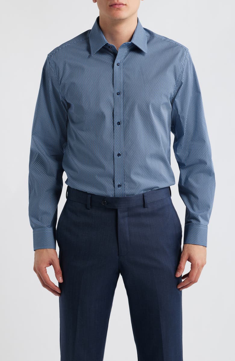 DANIEL HECHTER Paris Modern Fit Blue Geometric Print Cotton Dress Shirt, Main, color, 
