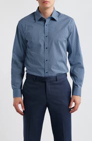 DANIEL HECHTER Paris Modern Fit Blue Geometric Print Cotton Dress Shirt