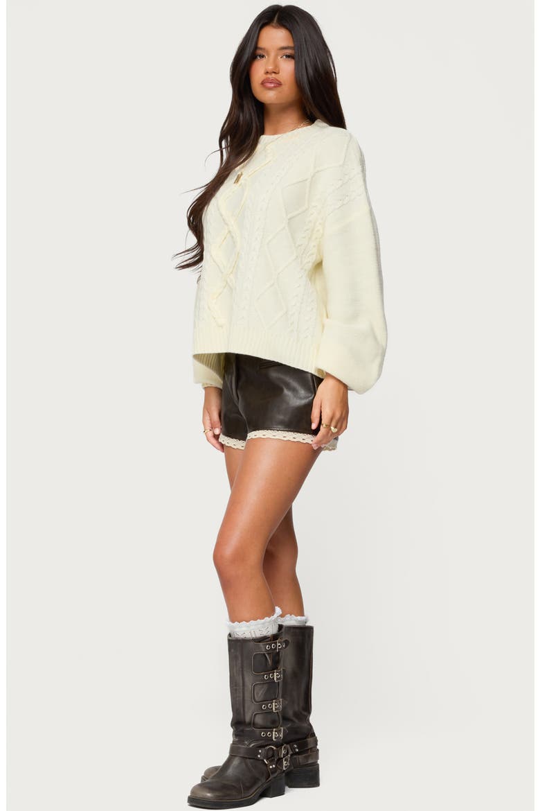Lissa Lace Trim Faux Leather Shorts, Alternate, color, DARK-BROWN