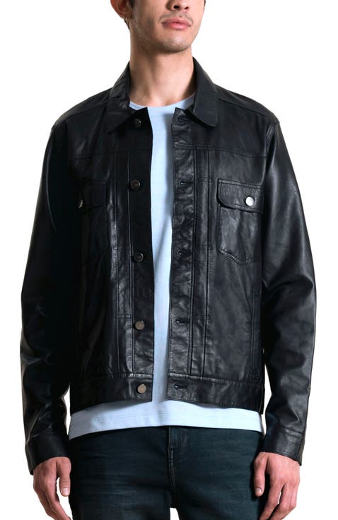 Classic Fit Leather Trucker Jacket