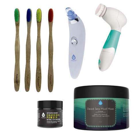 Daily Detox Set - Pore Vacuum, Ecological Toothbrushes, Charcoal Powder, Facial & Body Brush, and Dead Sea Mud Mask