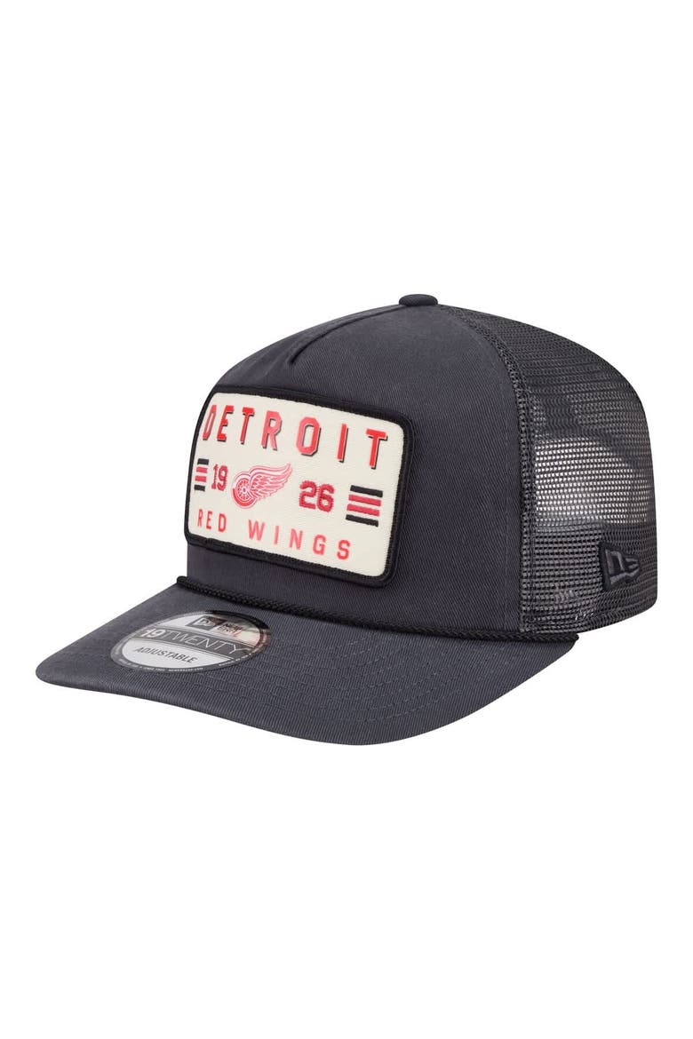 Men's New Era Charcoal Detroit Red Wings Washed Patch 19TWENTY Trucker Adjustable Hat, Main, color, Charcoal