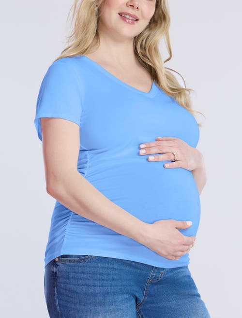 Motherhood Maternity V-neck Side-ruched Maternity Short Sleeve Tee In Provence