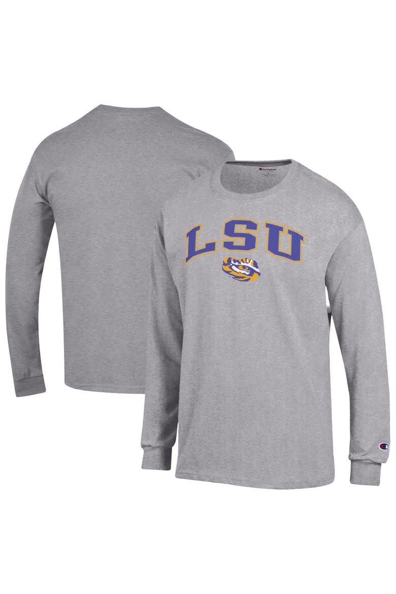 Men's Champion  Heather Gray LSU Tigers Arch Over Logo Long Sleeve T-Shirt, Main, color, Heather Gray