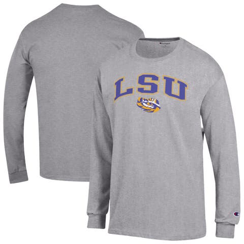 Men's Champion  Heather Gray LSU Tigers Arch Over Logo Long Sleeve T-Shirt