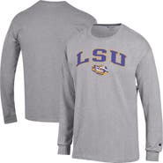 Champion Men's Champion  Heather Gray LSU Tigers Arch Over Logo Long Sleeve T-Shirt
