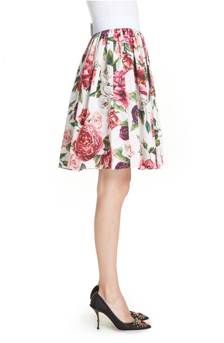 Dolce&Gabbana Peony Print Cotton Poplin Skirt, Alternate, color,