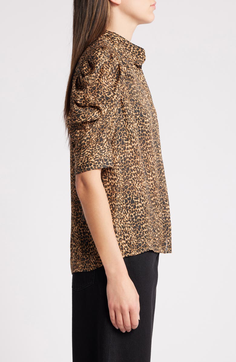 FRAME Gillian Leopard Print Puff Sleeve Silk Top, Alternate, color,