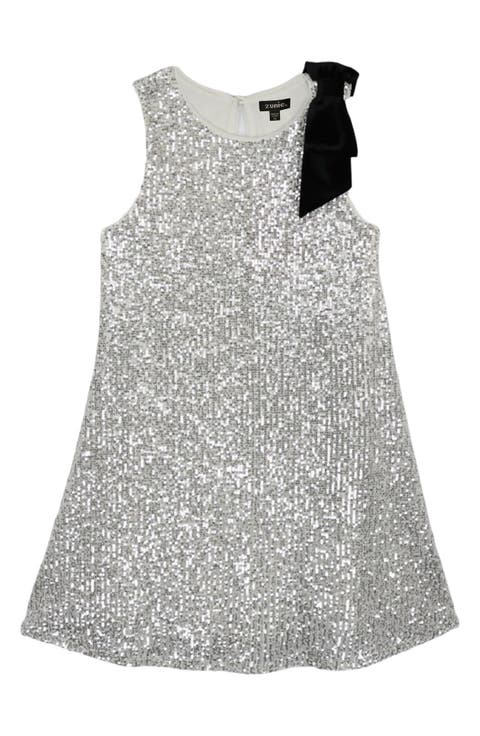 Kid's Bow Shoulder Sequin Trapeze Dress