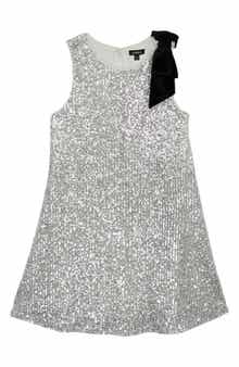 Kid's Bow Shoulder Sequin Trapeze Dress