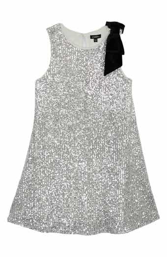Kid's Bow Shoulder Sequin Trapeze Dress