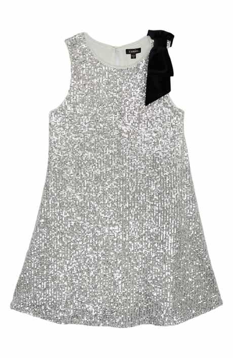 Kid's Bow Shoulder Sequin Trapeze Dress
