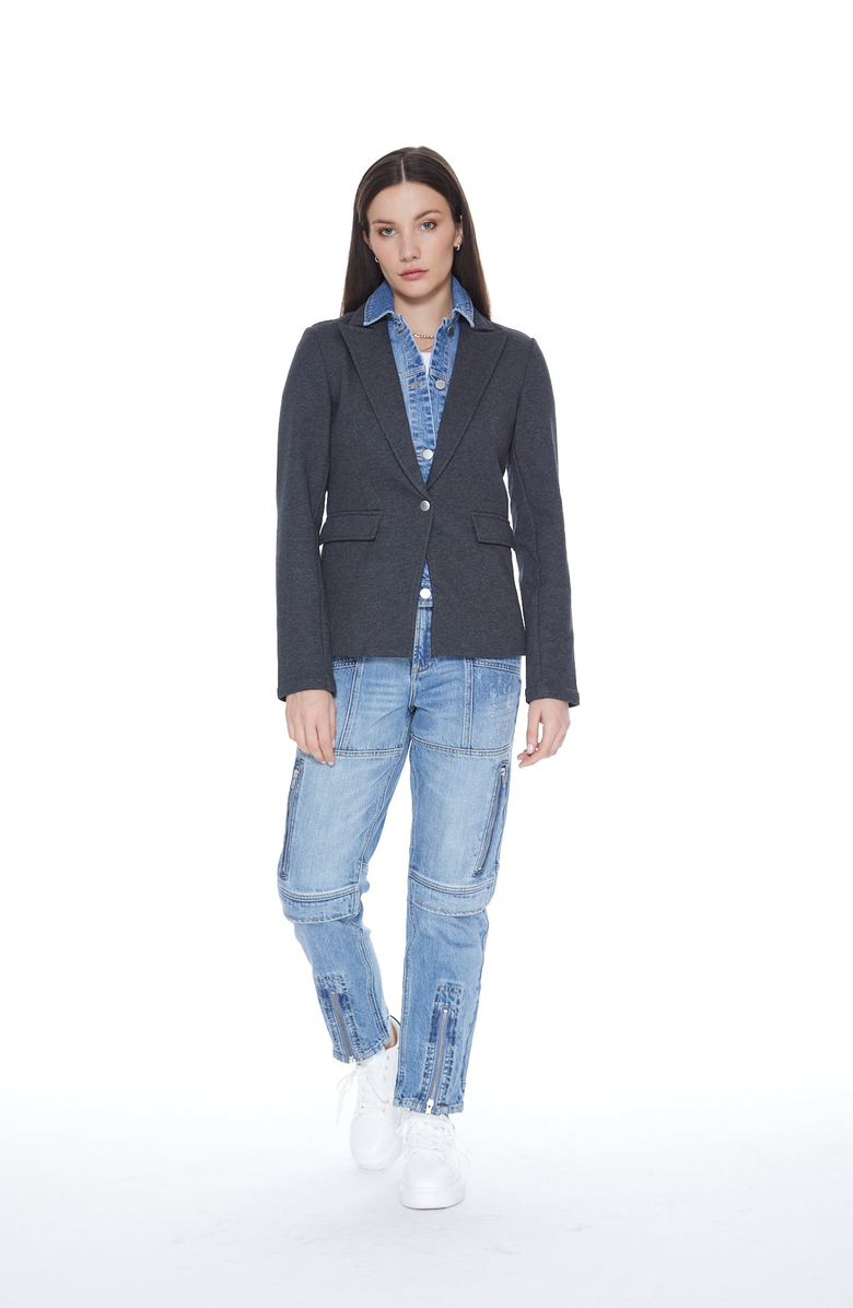 BLUE REVIVAL Helen Blazer in Heather Slate With Removeable Denim Insert, Alternate, color, Heather Slate / Medium Denim