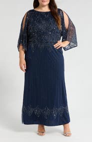 Pisarro Nights Beaded Cold Shoulder Blouson Gown