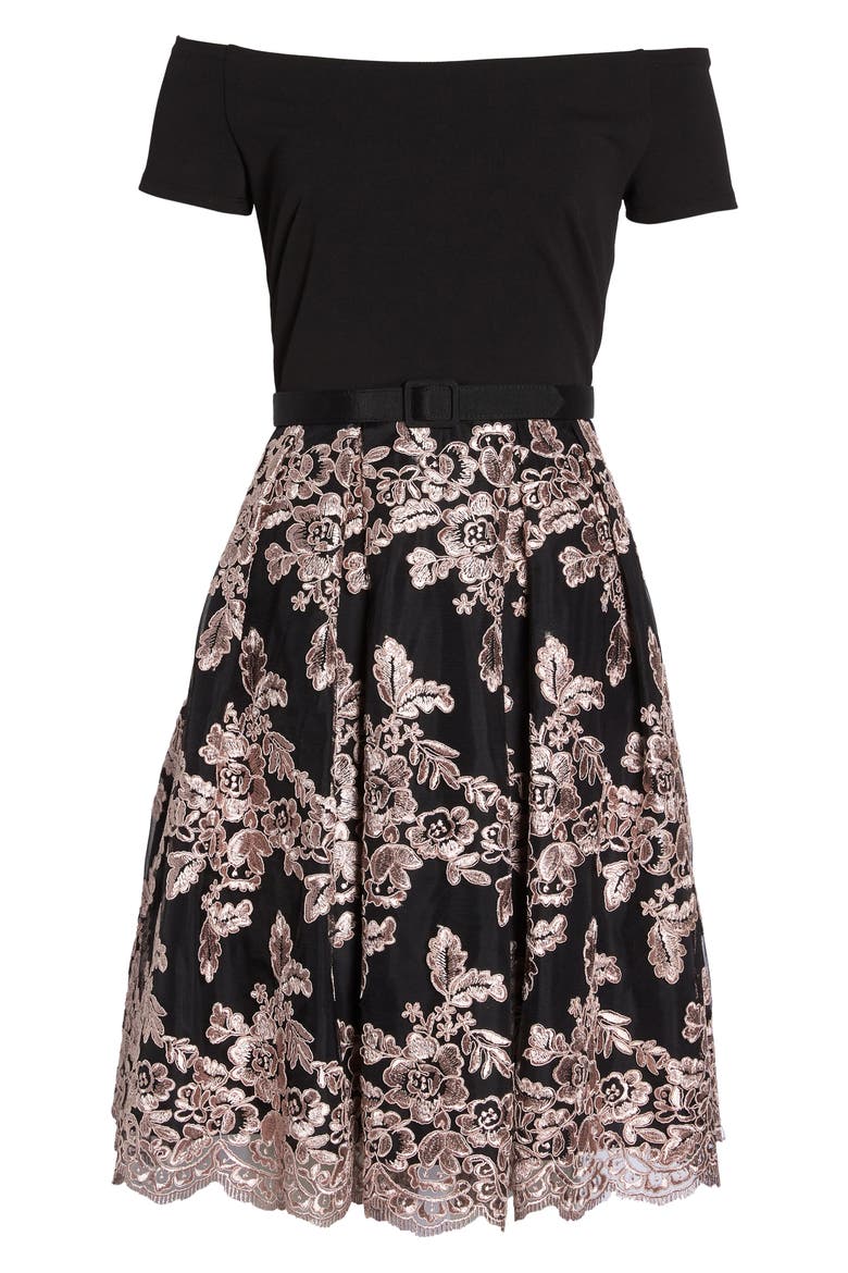 Off the Shoulder Party Dress, Alternate, color, BLACK/ BLUSH