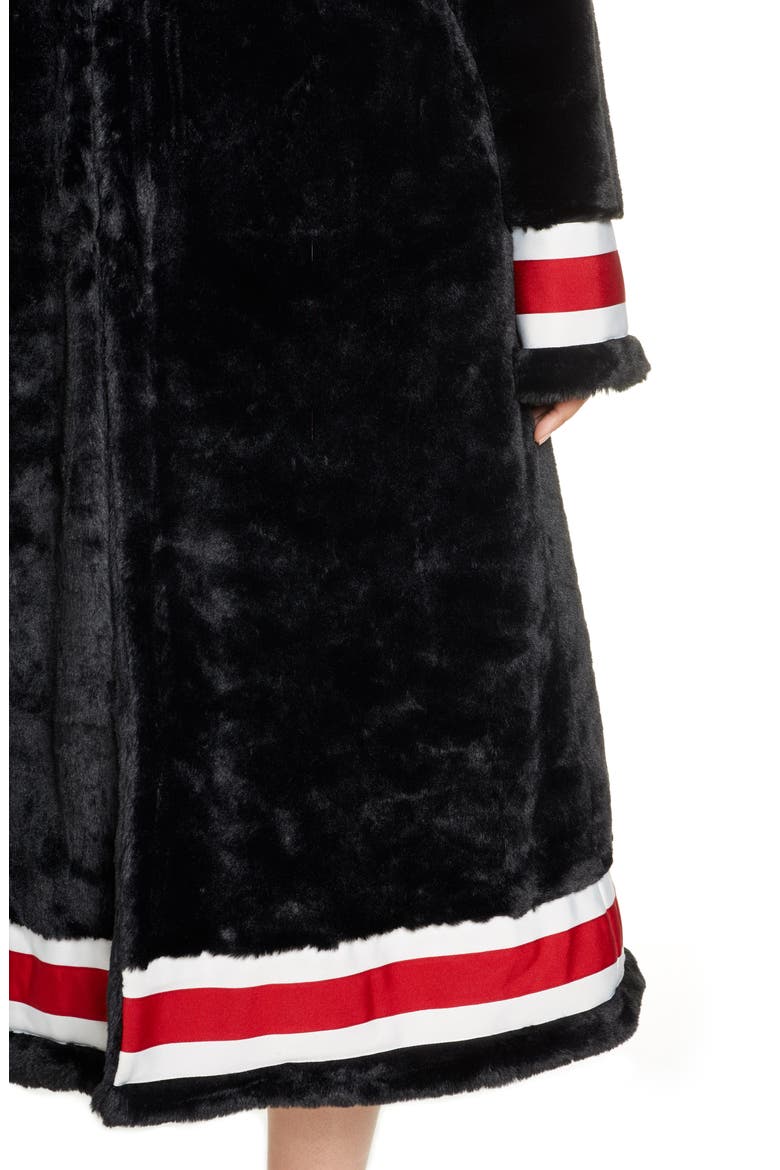 Grosgrain Ribbon Trim Faux Fur Swing Coat, Alternate, color, BLACK W/ BLACK JAGUAR LINING