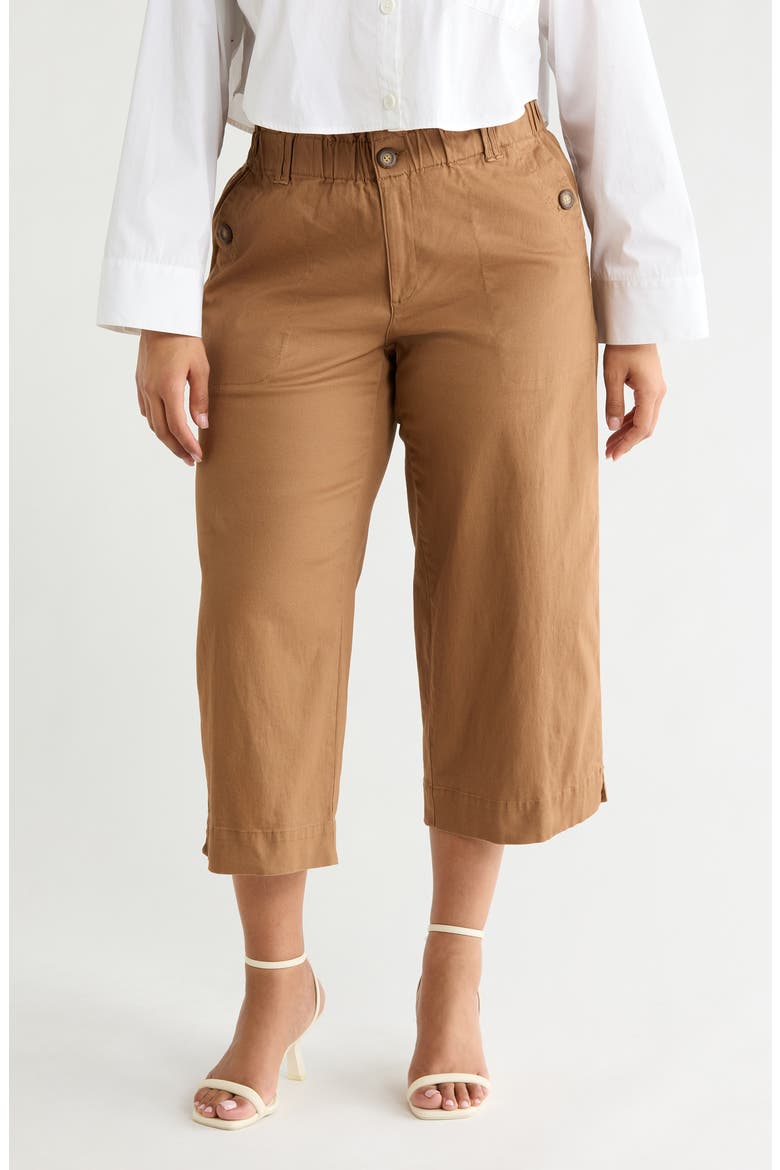 Button Pocket Crop Wide Leg Pants, Main, color, CANDIED WALNUT